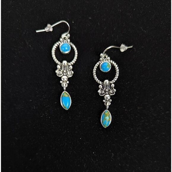 Beautiful Vintage Style Silver and Turquoise Dangle Earrings - Picture 3 of 4